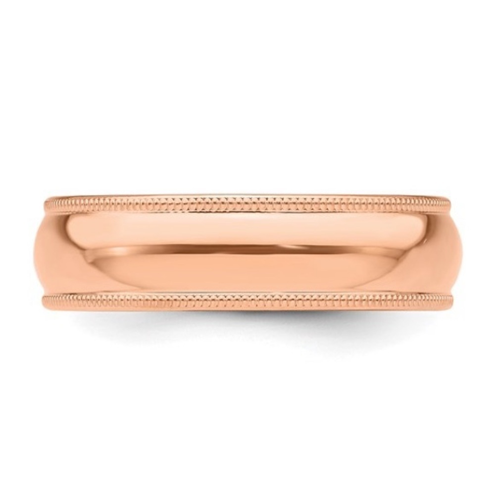 New 14k Rose Gold 6mm Lightweight Milgrain Half Round Wedding Band